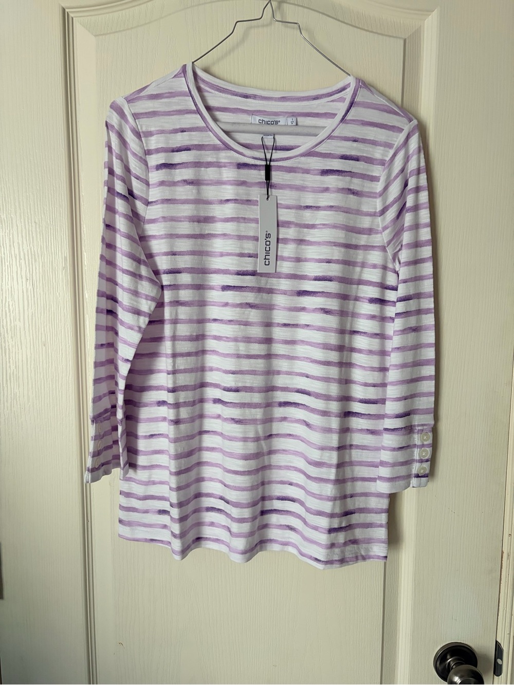NWT Chicos Palermo Cotton Slub Stripes Tee, Size 1 - Picture 4 of 14